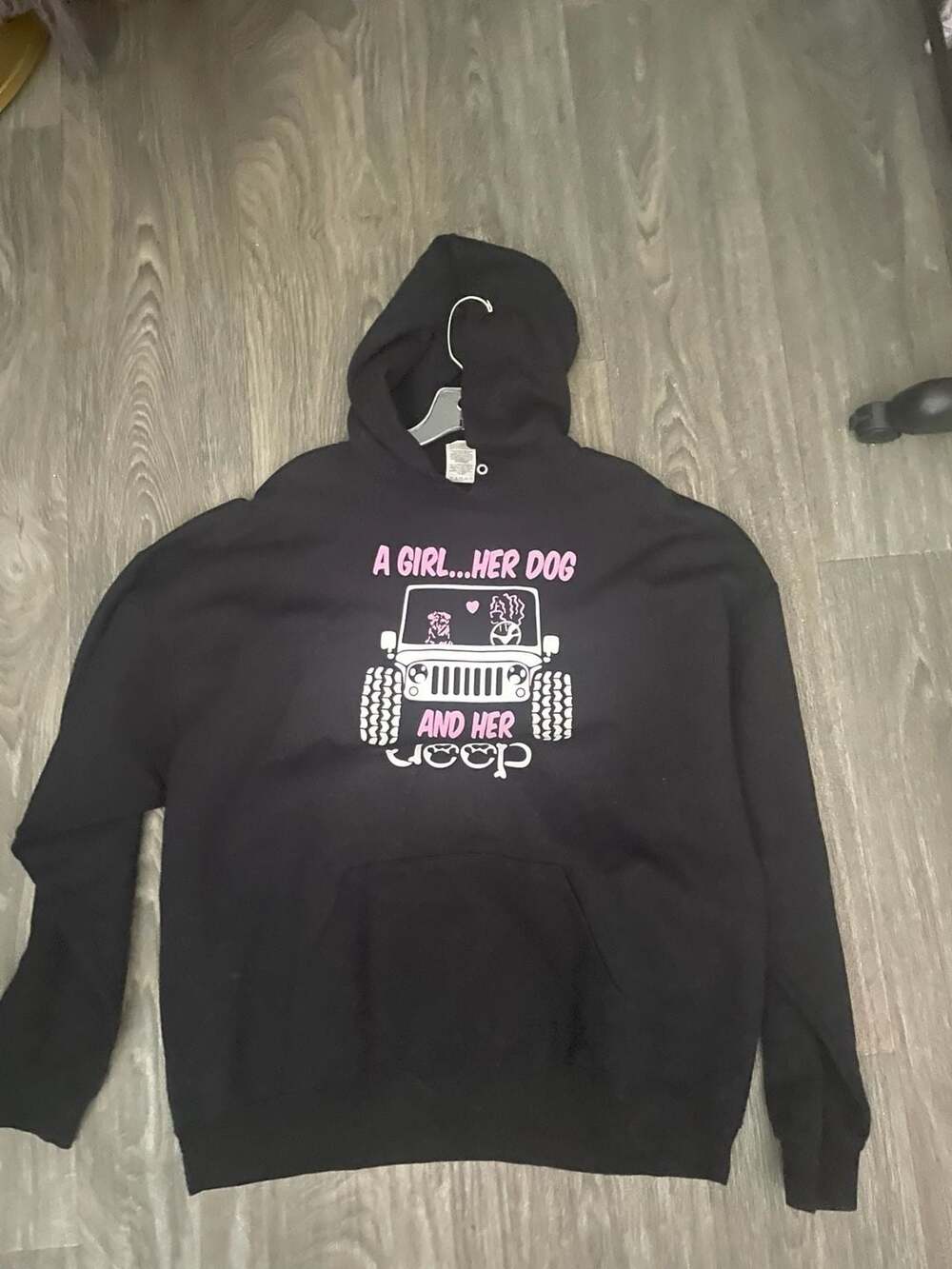 Jerzees A Girl Her Dog And Her Jeep Hoodie Size 2XL Black Nublend